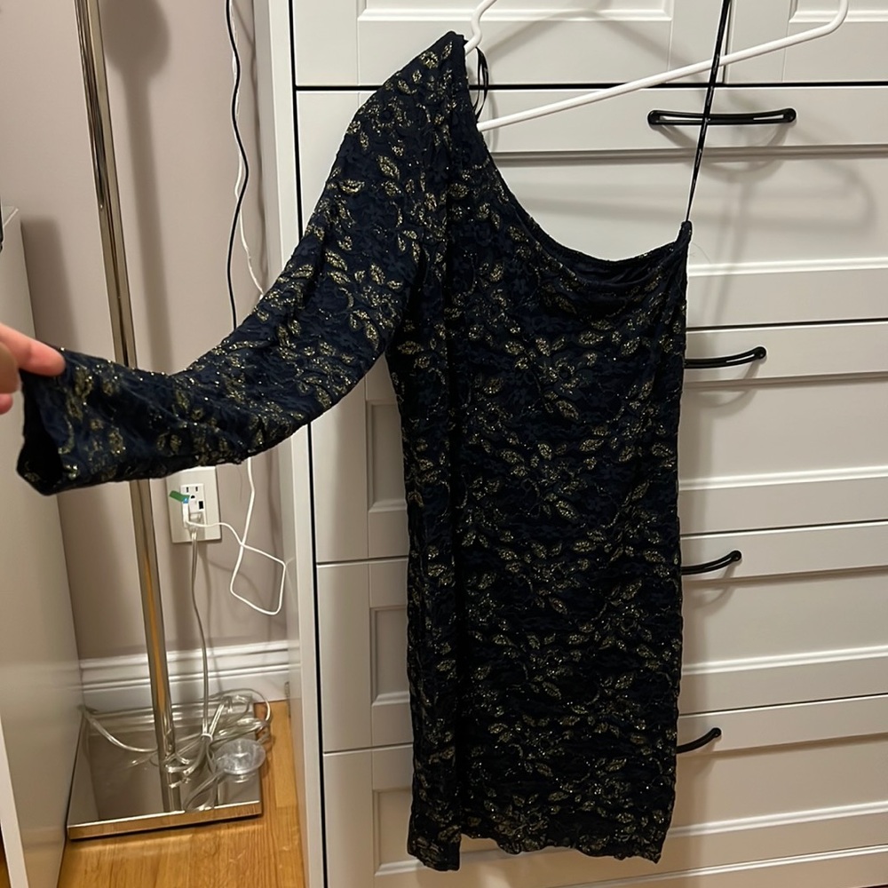 ONE SHOULDER SPARKLE NAVY DRESS